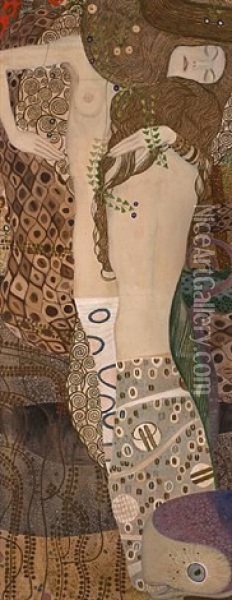 Water Serpents I (painted By Koeck) Oil Painting - Gustav Klimt