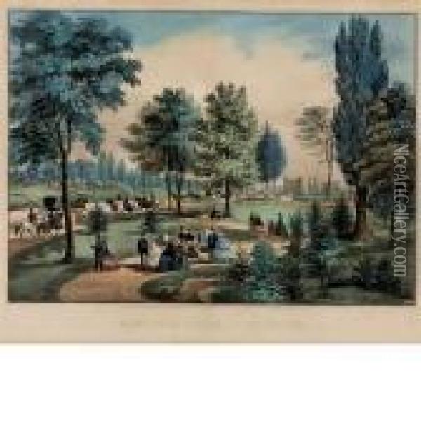 Central Park, The Drive Oil Painting - Currier & Ives Publishers