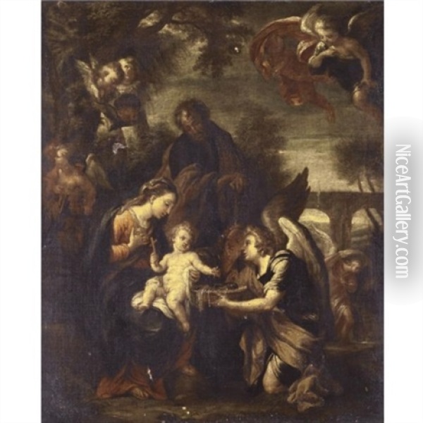 The Rest On The Flight Into Eygpt, With Angels Oil Painting - Giuseppe Bartolomeo Chiari