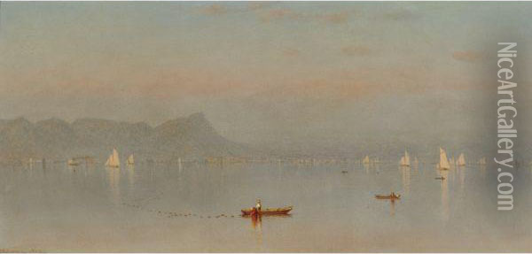 Haverstraw Bay (shad Fishing On The Hudson) Oil Painting - Sanford Robinson Gifford