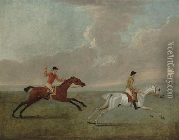 Racing On Newmarket Heath Oil Painting - James Seymour