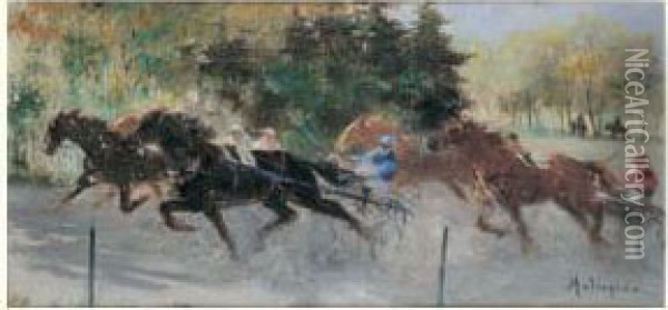 Aux Courses, Trot Attele Oil Painting - Louis-Ferdinand Malespina
