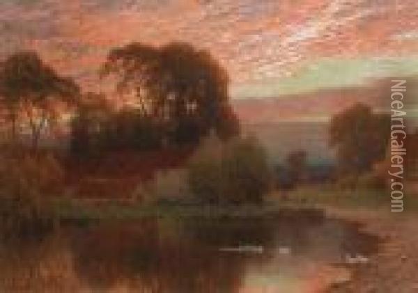 The Village Pond At Dusk Oil Painting - Harry Sutton Palmer