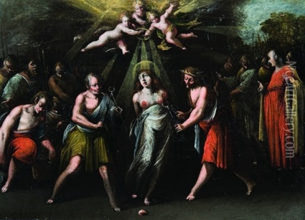 Martirio Di Santa Caterina D'alessandria (+ Martirio Di Santa Agata; 2 Works) Oil Painting - Ercole dell' Abbate