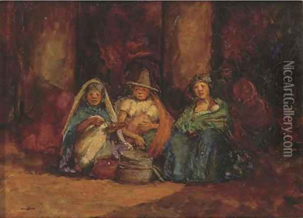 Indian Women Selling in a Market Place, Mexico Oil Painting - Mortimer Luddington Mempes