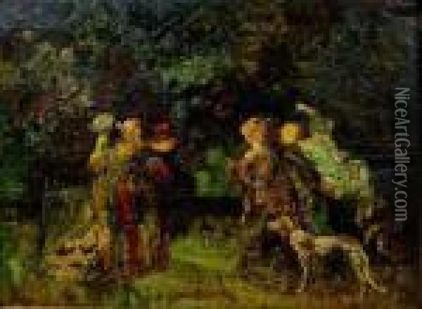 Elegantes Dans Un Sous Bois. Oil Painting - Adolphe Joseph Th. Monticelli