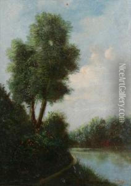 Landschap Met Boom Bij Meer Oil Painting - Jules Sivry