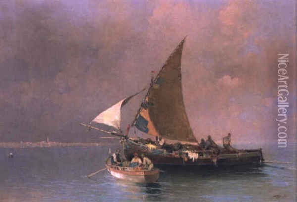 Barche In Laguna Oil Painting - Salvatore Petruolo