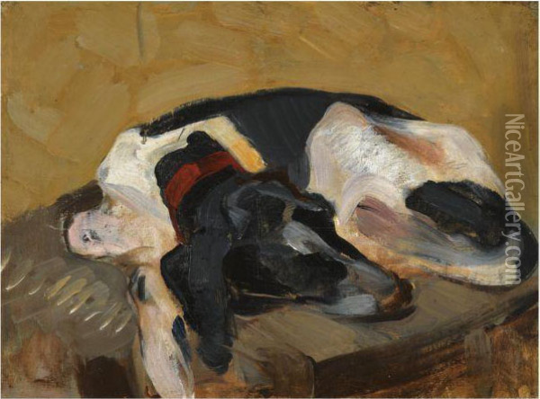 Sleeping Dog Oil Painting - Nicholaos Lytras