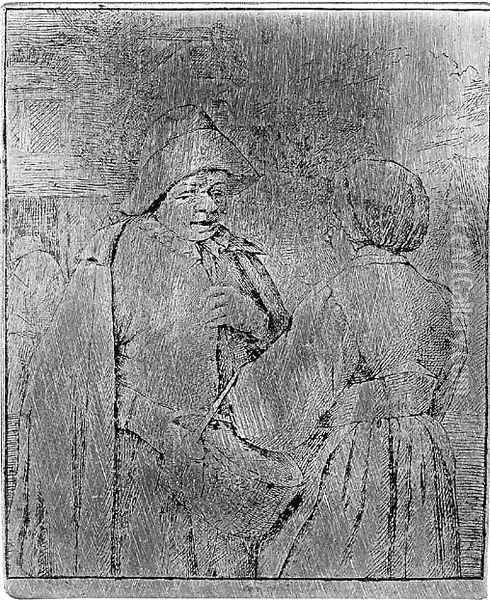 Man and Woman conversing Oil Painting - Adriaen Jansz. Van Ostade