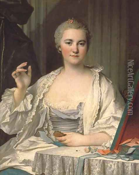 La Mouche a lady at her toilet Oil Painting - Louis Tocque