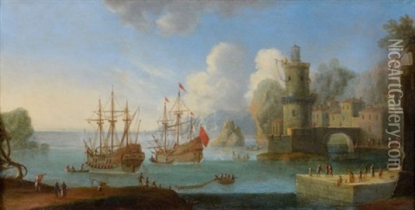 Vaisseaux Amarres Dans Un Port Mediterraneen Oil Painting - Orazio Grevenbroeck
