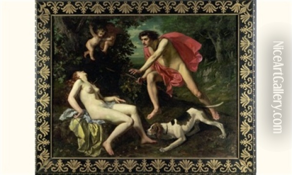 Cephale Et Procris (+ Ovide, Metamorphoses; 2 Works) Oil Painting - Eugene Louis Theodore Glueck