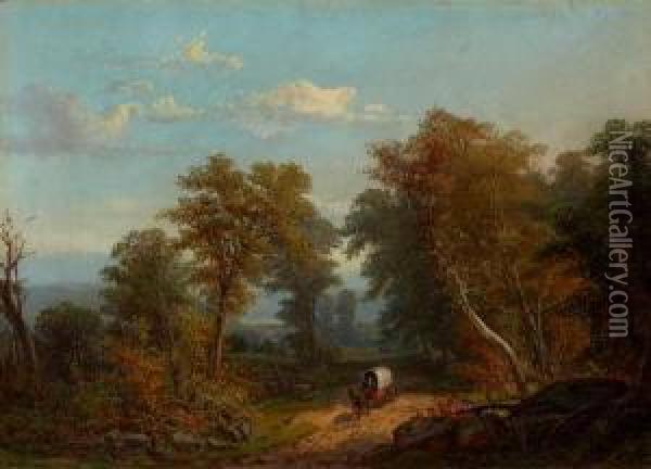 Landscape With Covered Wagon Oil Painting - Paul Gottlieb Weber
