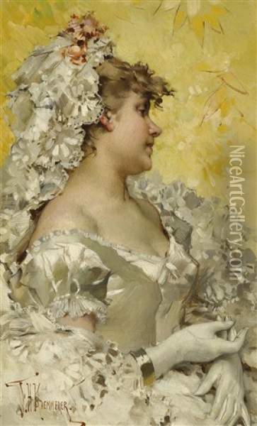 Lady In White Oil Painting - Frederik Hendrik Kaemmerer