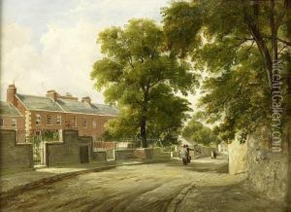A North Edinburgh Street Scene, Possibly Restalrig Oil Painting - John Watson Mclea