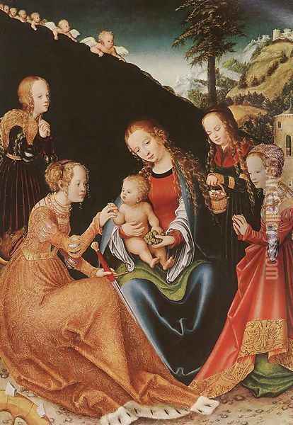 The Mystic Marriage of St Catherine c. 1516 Oil Painting - Lucas The Elder Cranach
