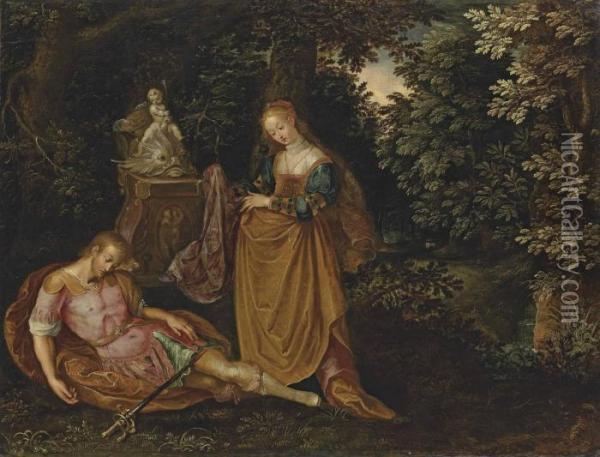 Pyramus And Thisbe In A Wooded Landscape Oil Painting - Frans I Francken