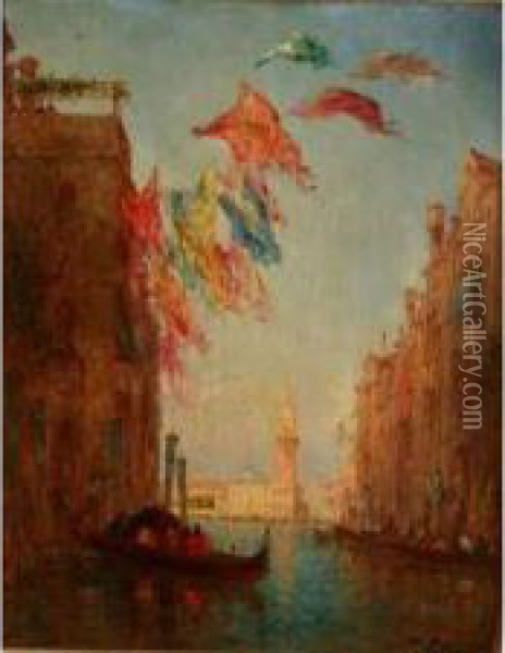 Vue D Un Canal Venitien Oil Painting - Charles Clement Calderon