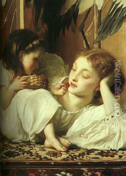 Mother and Child (Cherries) (detail) 1865 Oil Painting - Lord Frederick Leighton
