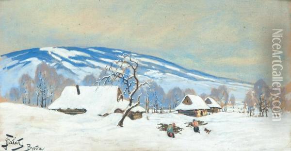 Pejzaz Zimowy Z Bystrej Oil Painting - Julian Falat