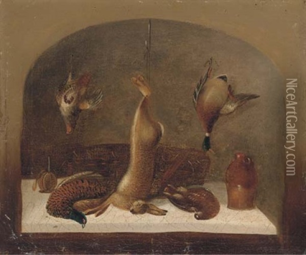 A Kitchen Still Life Within A Feigned Niche (+ Another Similar; Pair) Oil Painting - Benjamin Blake