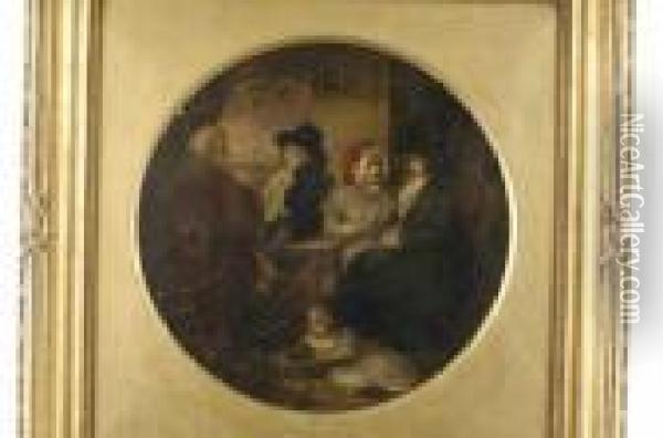 Seated Figures Conversing Outside A Country Tavern Oil Painting - George Morland