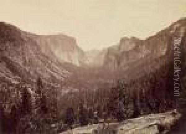 Glacier Point From Eagle Point Trail Oil Painting - Carleton E. Watkins