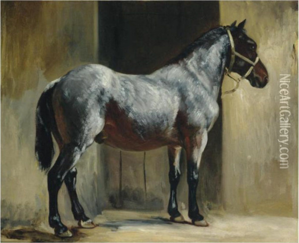 Cheval Attache A La Porte De L'ecurie Oil Painting - Theodore Gericault