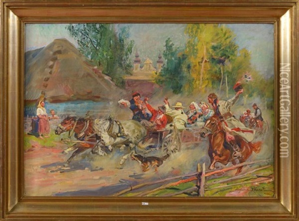 Scene De Mariage Oil Painting - Woiciech (Aldabert) Ritter von Kossak