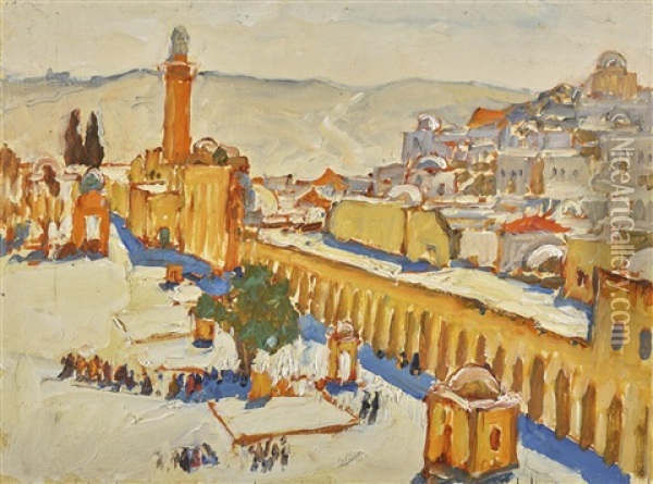 Courtyard Of The Mosque Of Omar In Jerusalem Oil Painting - Konstantin Ivanovich Gorbatov
