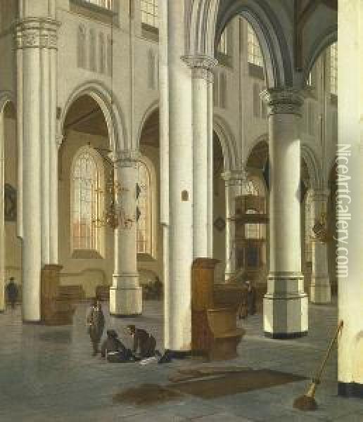 A Church Interior Oil Painting - Hendrick Van Vliet
