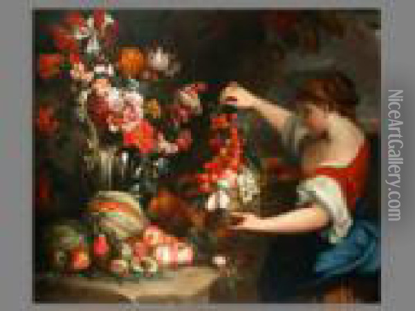 Fruchte- Und Blumenstilleben Oil Painting - Abraham Brueghel