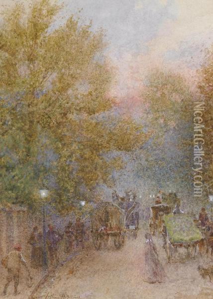 An Autumn Evening On The Marylebone Road Oil Painting - Arthur Hopkins