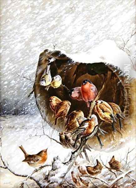 Sheltering from the snow storm Oil Painting - Harry Bright