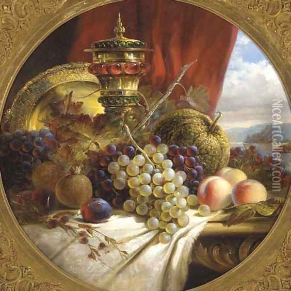 Grapes, peaches, pomegranates Oil Painting - W.E.D. Stuart