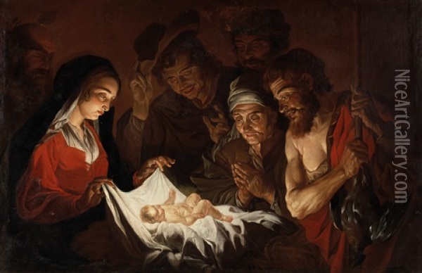 Adoration Of The Shepherds Oil Painting - Mathaeus Stomer the Elder