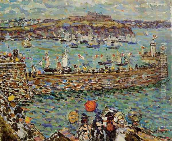 Lighthouse at St. Malo Oil Painting - Maurice Brazil Prendergast