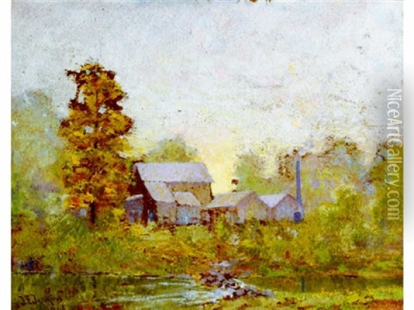 Barn In Autumn Landscape Oil Painting - John Eliot Jenkins