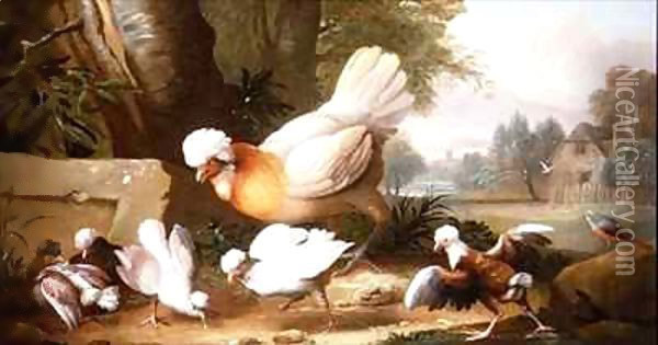Poultry and Pigeons in a Landscape Oil Painting - Giovanni Boggi