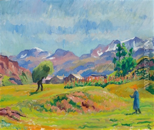 Fienagione (hay Harvest) Oil Painting - Giovanni Giacometti