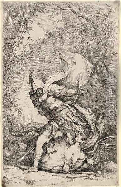 St. William of Malevale and Albert, Companion to St. William, tied to a Tree Oil Painting - Salvator Rosa
