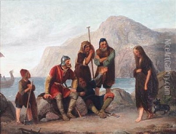 Regnar Lodbrog Og Kraka Oil Painting - Edvard Lehmann
