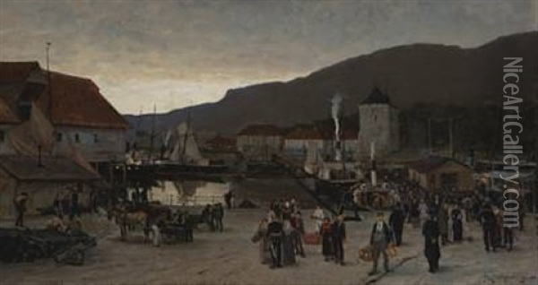 Fra Dampskipsbryggen, Bergen Oil Painting - Nicolai Martin Ulfsten