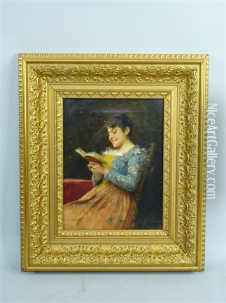 Jeune Femme A Sa Lecture Oil Painting - Adriano Cecchi