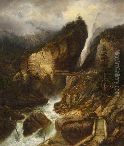 In The Mountain Gorge Oil Painting - Johann Jakob Ii Dorner