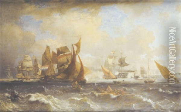 Congested Shipping Lanes Off Shore Oil Painting - Alexandre Thomas Francia