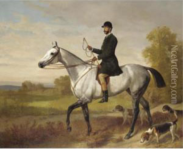 A Huntsman With Horse And Hounds Oil Painting - Emil Adam
