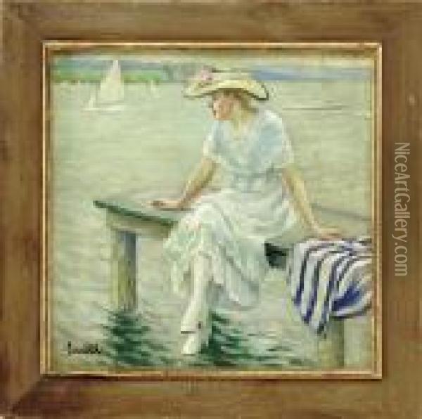Resting On The Dock Oil Painting - Edward Alfred Cucuel