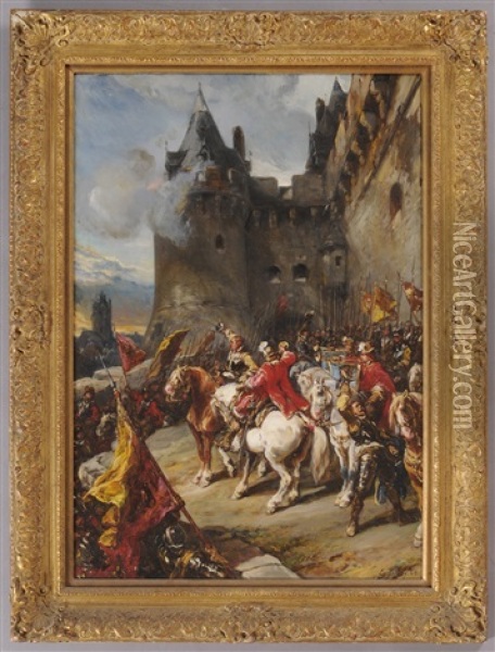 Defending The Chateau Oil Painting - Louis-Gabriel-Eugene Isabey